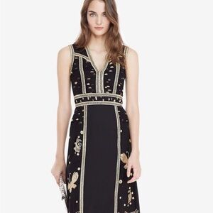 Diane Von Furstenberg Black and Gold Tyche Midi Dress